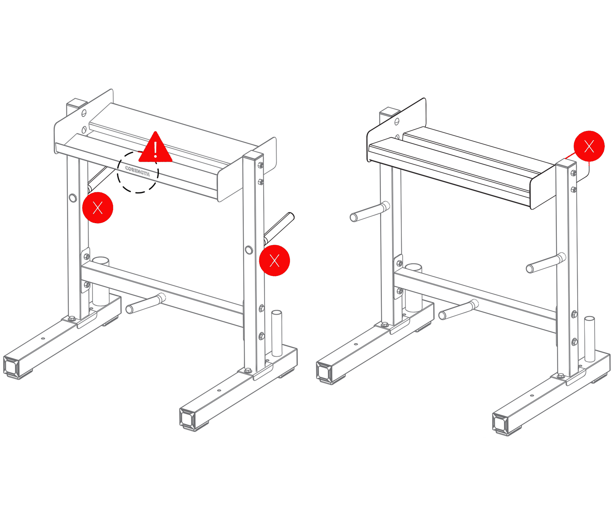 J'ai une RACK DE STOCKAGE BARRES ET POIDS MUSCULATION  CORENGTH DOMYOS DECATHLON notice, réparationsur le montage