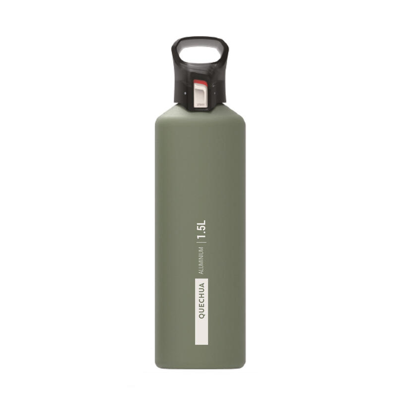 Trinkflasche 1,5 l Alu mit Schnellverschluss Wandern - khaki