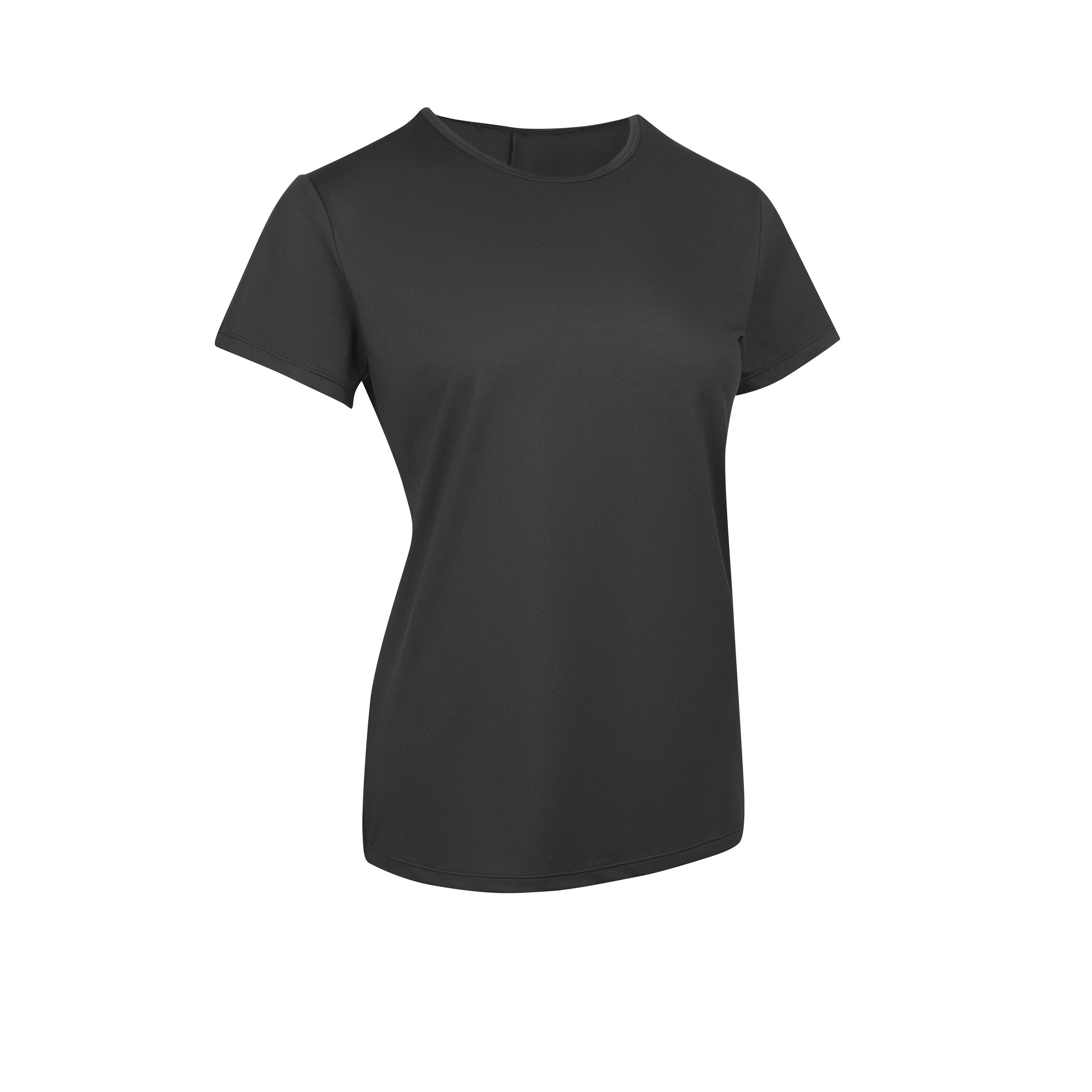T-shirt nera donna fitness 500 loose traspirante 9/16