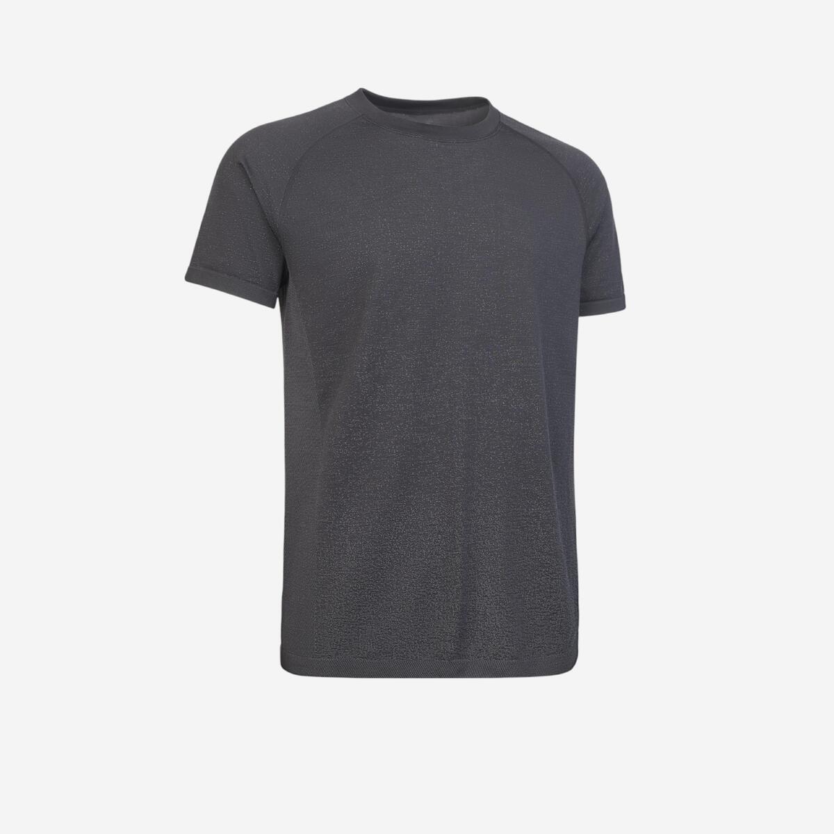 T SHIRT MANCHES COURTES SEAMLESS - SANS COUTURE YOGA DYNAMIQUE HOMME NOIR