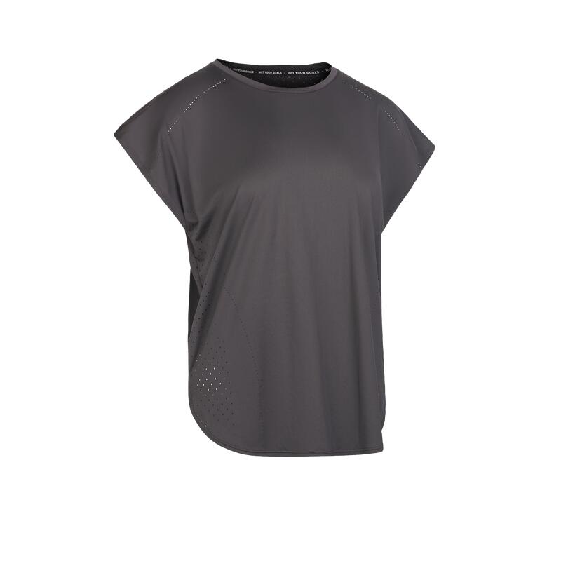 T-shirt nera donna fitness 500 loose traspirante