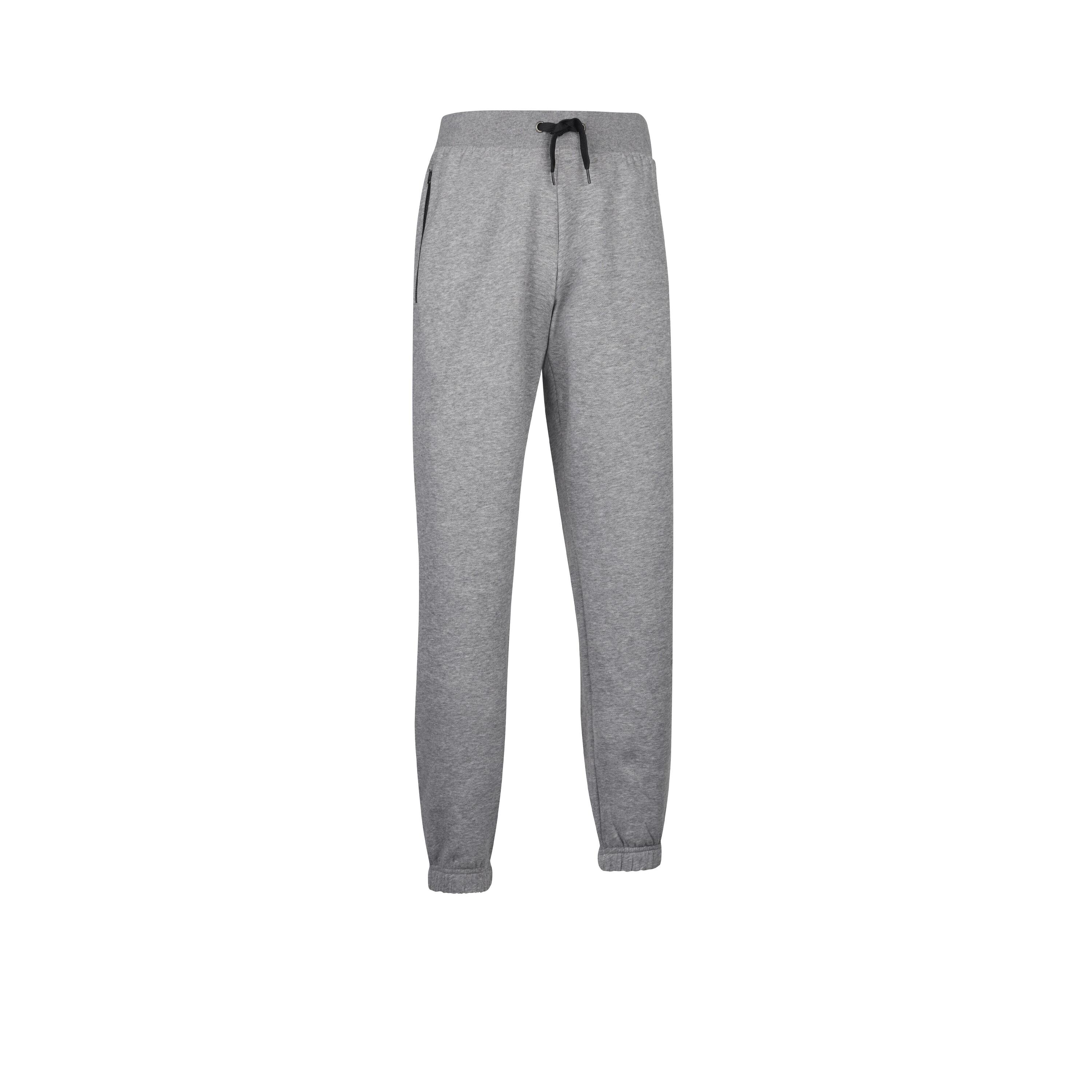 Pantaloni uomo fitness 500 regular misto cotone felpati tasca con zip grigi 2/5