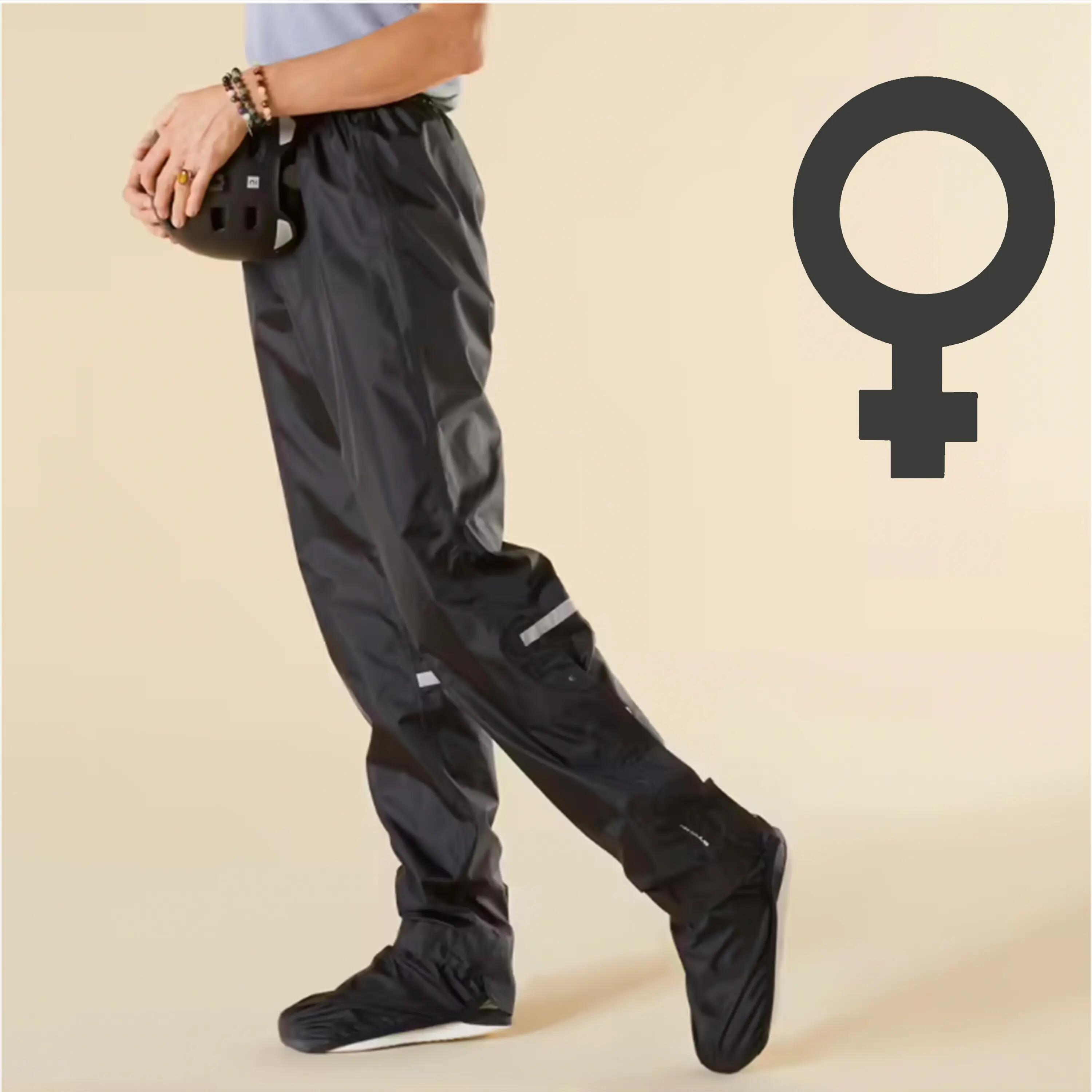 100 City Cycling Rain Overtrousers with Built-In Shoe Covers - Black 3/12