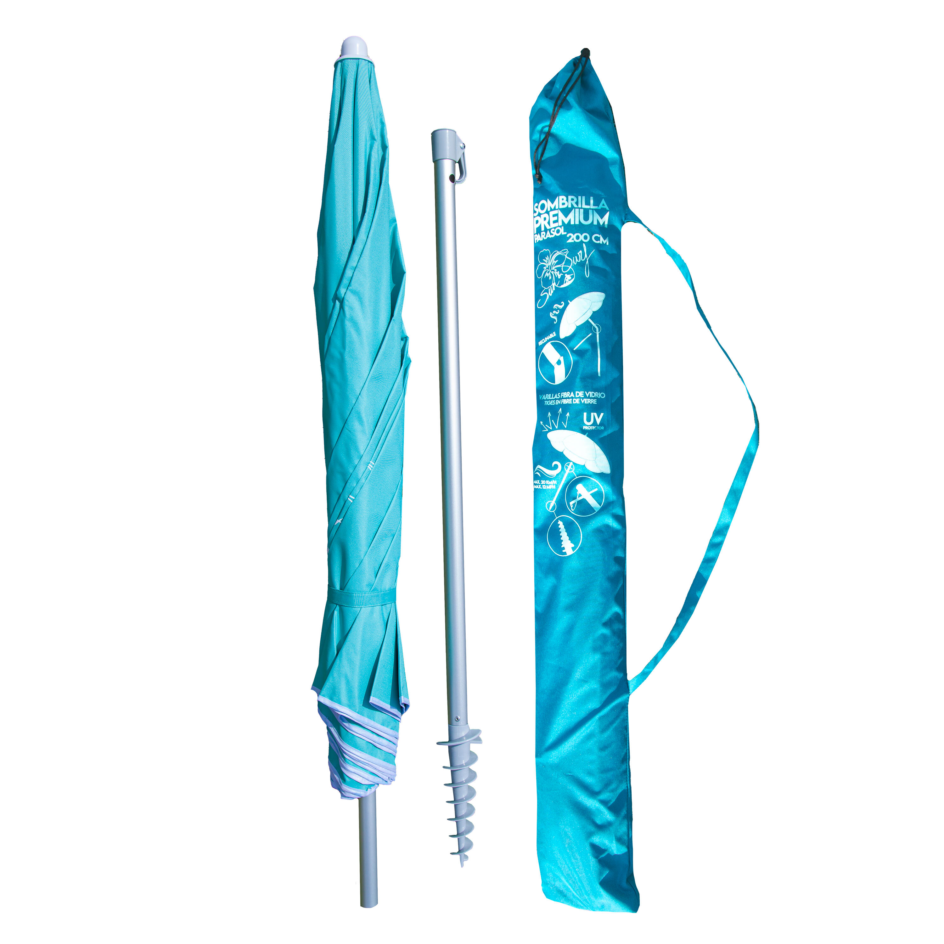 Sombrilla playa grande 200 cm reclinable UPF 50+ Sun&Surf azul 2/7