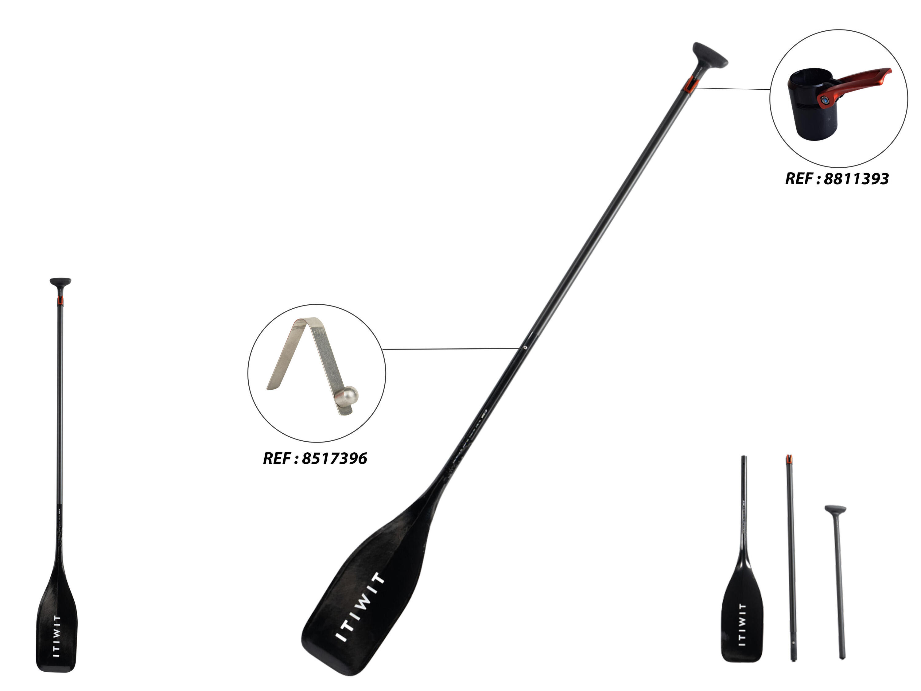 This adjustable carbon stand-up paddle has 3 parts (165-205 cm) - 900 6/19