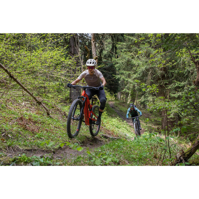 Dámský cyklistický dres s krátkým rukávem na horské kolo EXPL100 béžový 