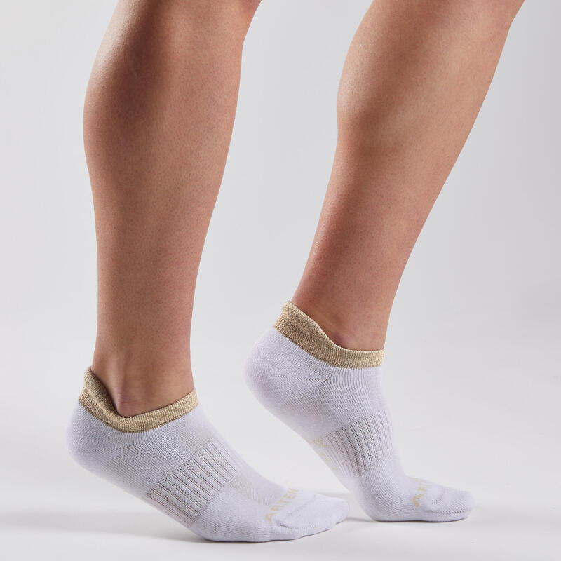 Calcetines de deporte cortos algodón ecológico - RS 500 blanco lentejuelas oro un par