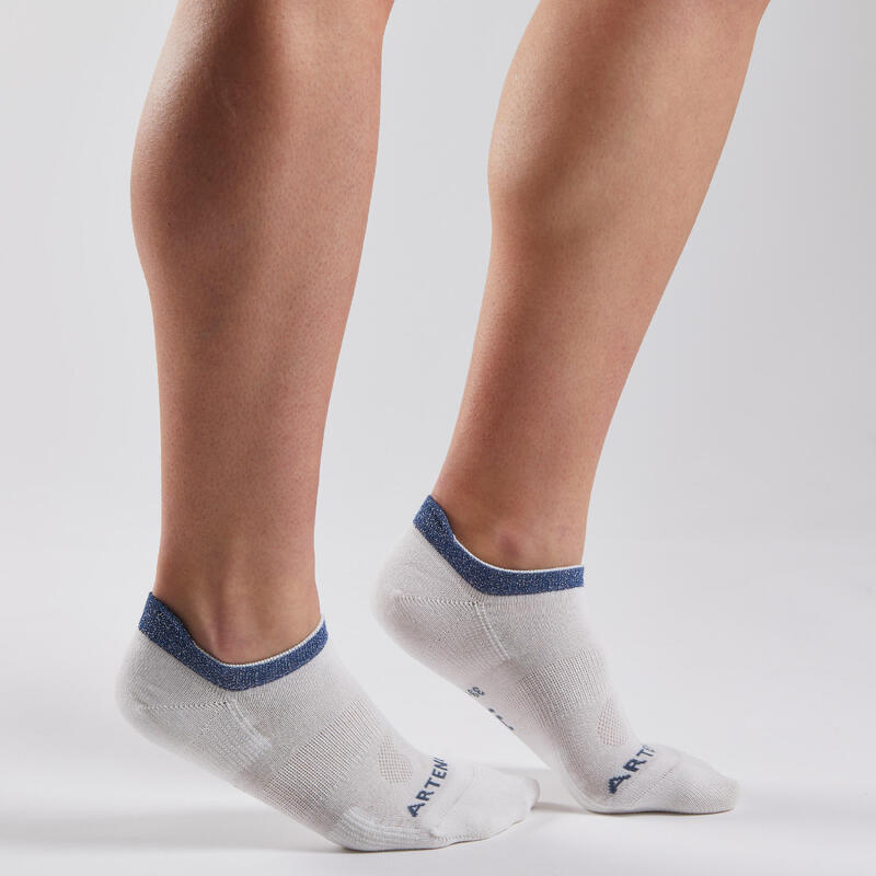 Chaussettes de sport coton basses - RS 160 blanc paillettes bleues la paire