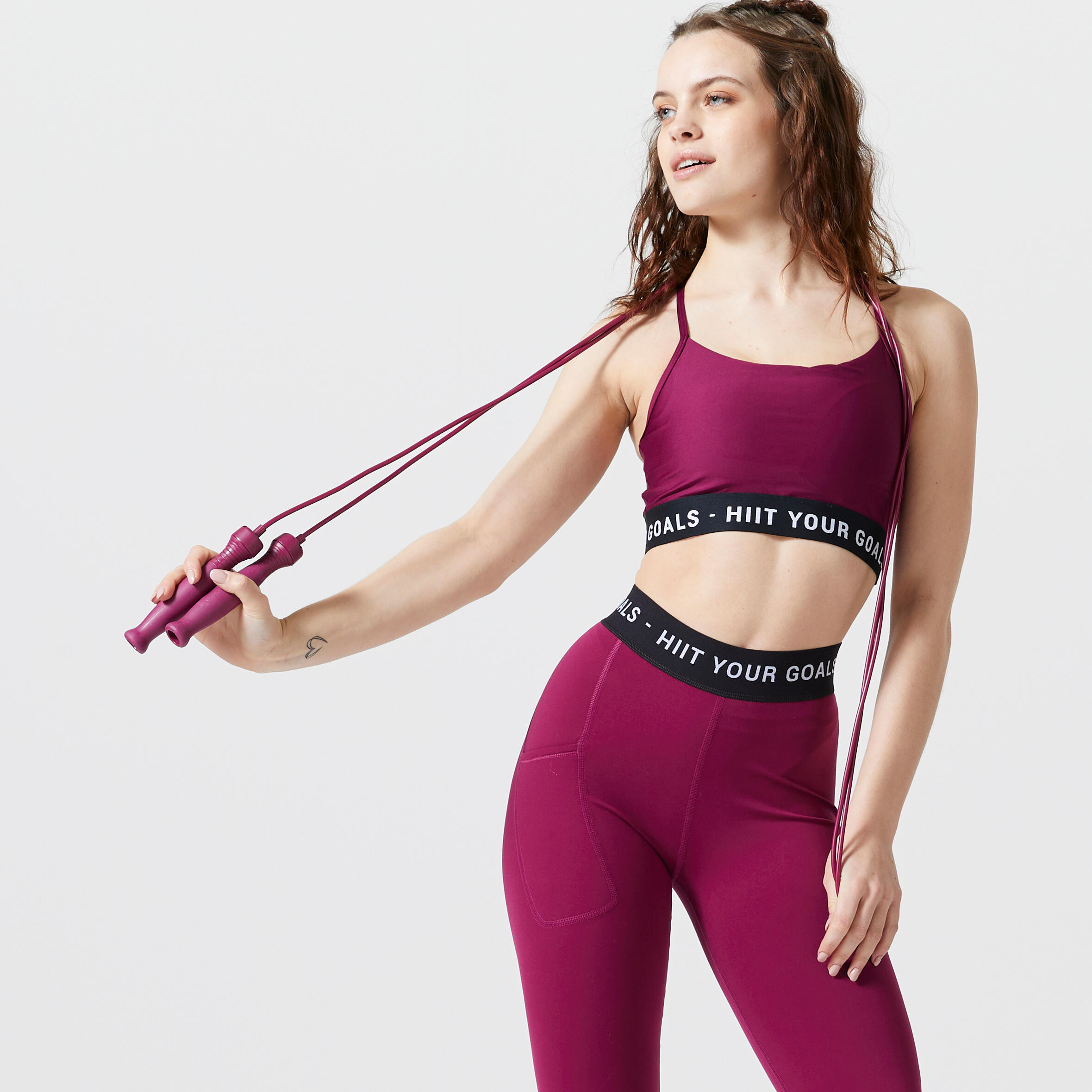 Women's high-waisted 7/8 sports leggings, dark purple 6/6