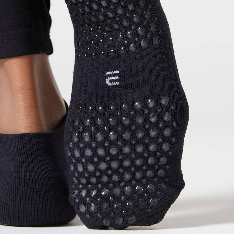 Cotton Pilates Socks w/Elastic Cross Strap for Barefoot Workout (Black &  Pink)