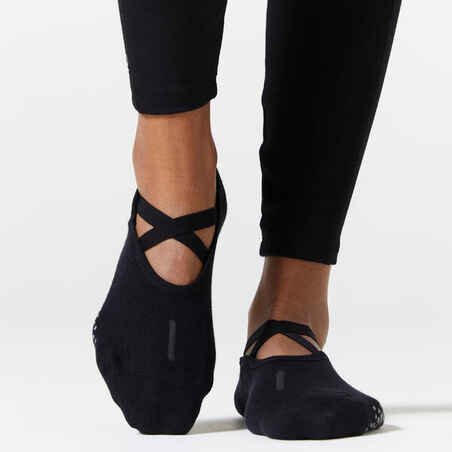 Women's Non-Slip Cotton Ballet Fitness Socks 500 - Black