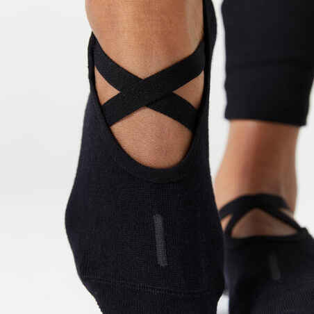 Γυναικείες αντιολισθητικές βαμβακερές κάλτσες μπαλέτου Fitness 500 - Μαύρο