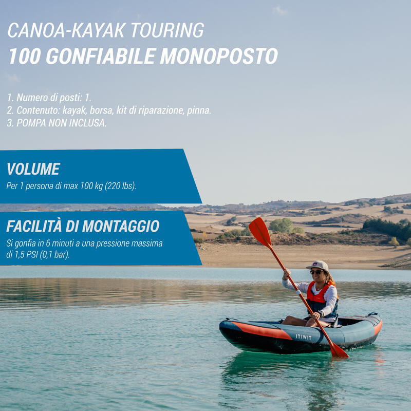 Canoa-kayak touring 100 gonfiabile monoposto