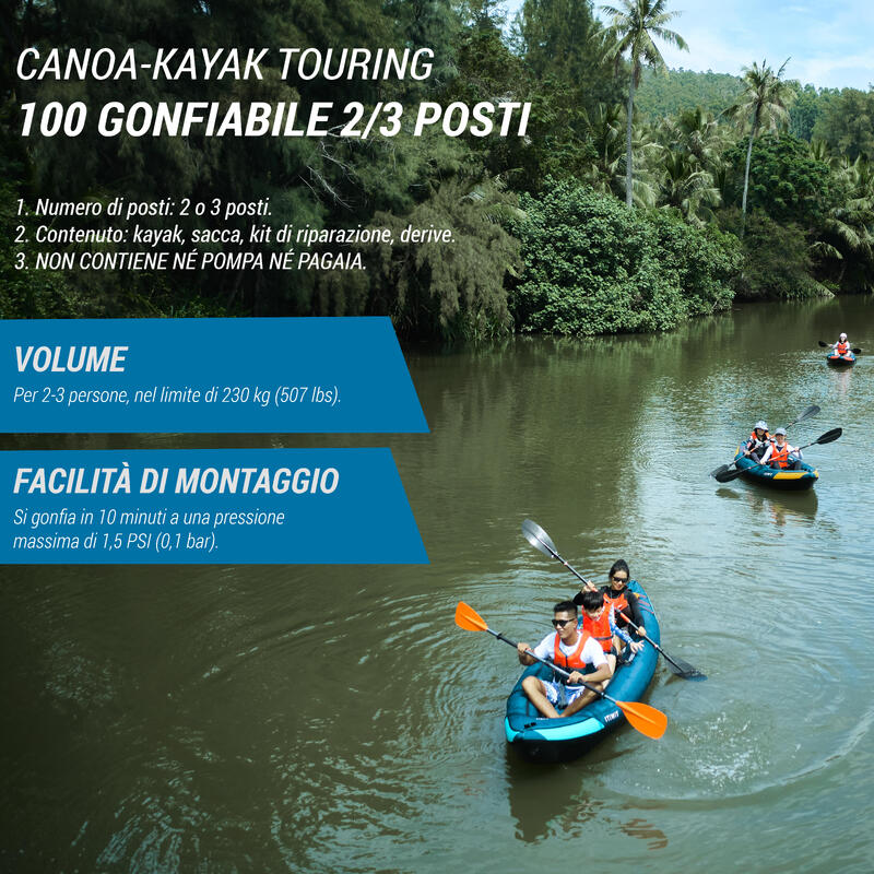 Canoa kayak touring 100 2-3 posti 