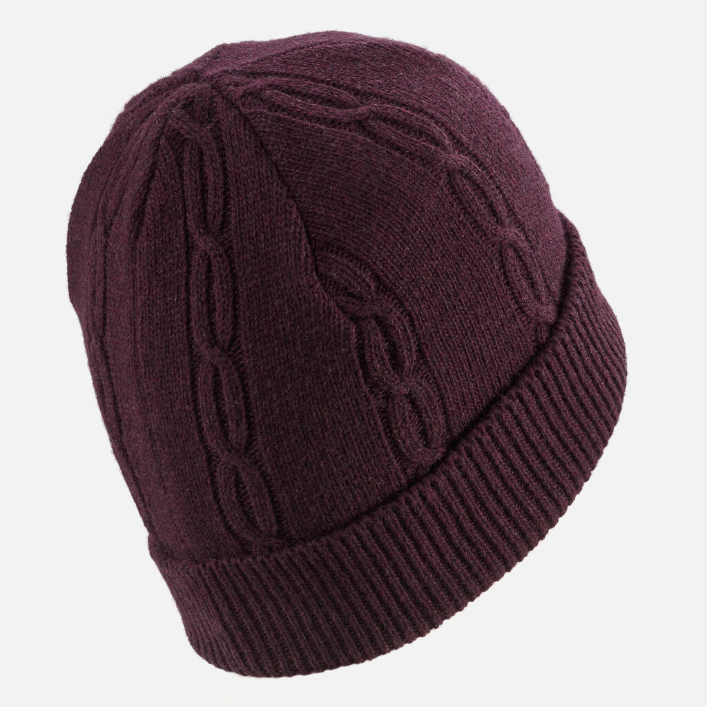 ADULT CABLE WOOL SKI HAT - BURGUNDY