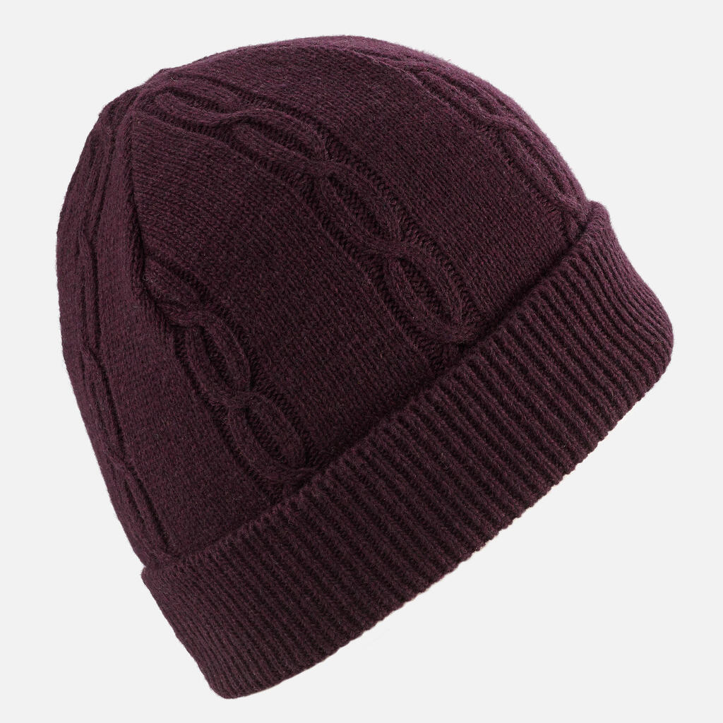 ADULT CABLE WOOL SKI HAT - BURGUNDY