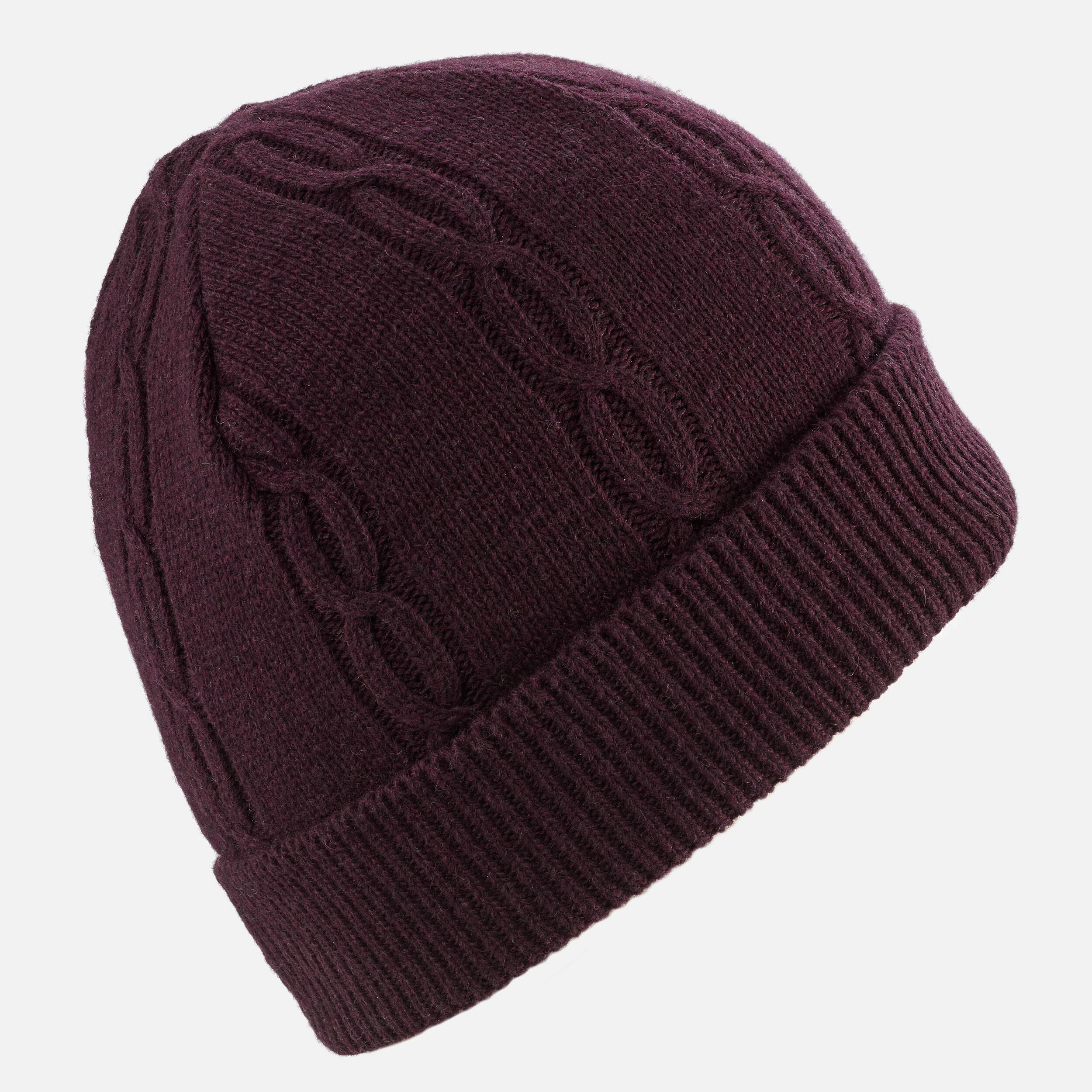 ADULT CABLE WOOL SKI HAT - BURGUNDY 5/7