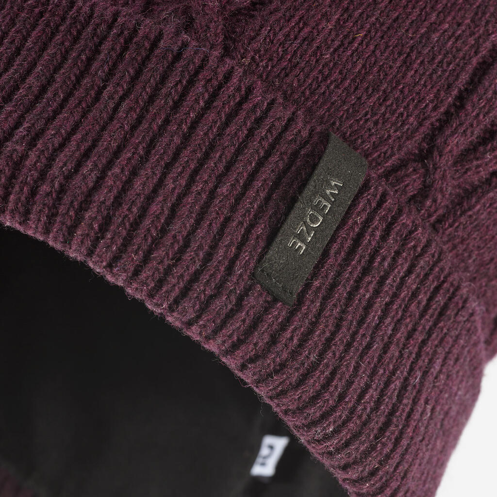 ADULT CABLE WOOL SKI HAT - BURGUNDY