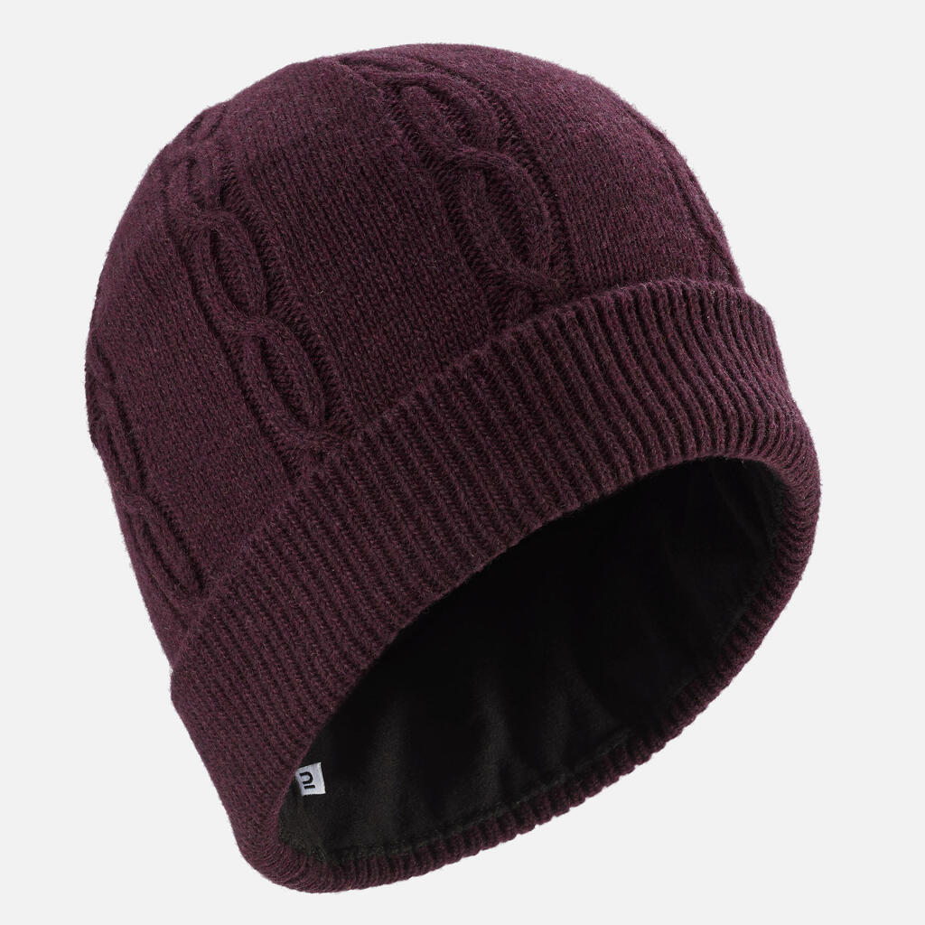 ADULT CABLE WOOL SKI HAT - BURGUNDY