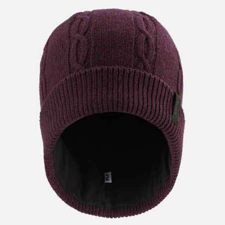 ADULT CABLE WOOL SKI HAT - BURGUNDY