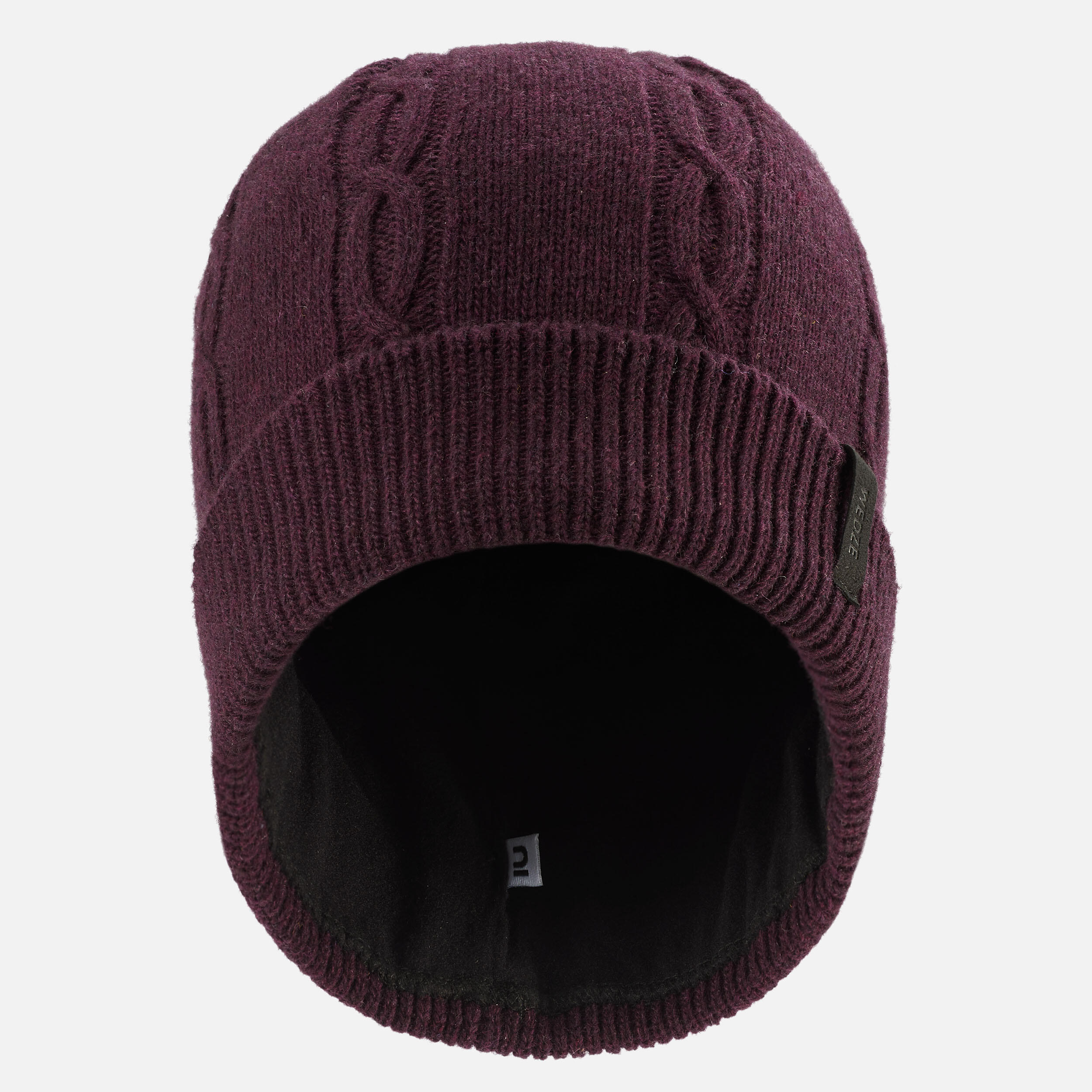 ADULT CABLE WOOL SKI HAT - BURGUNDY 2/7