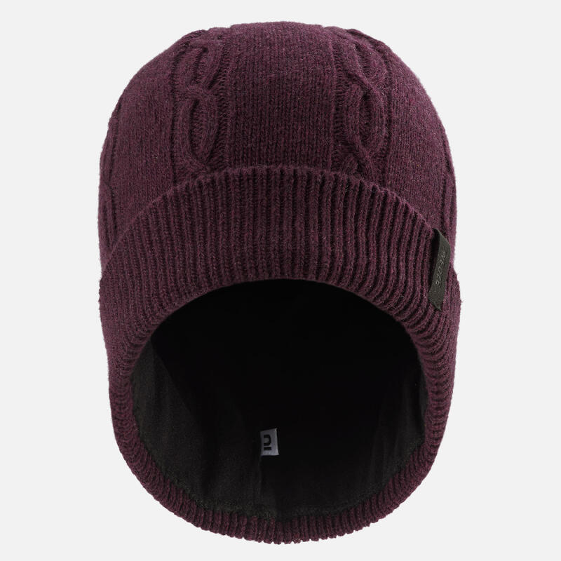 GORRO DE SKI LÃ COM TRANÇAS ADULTO BORDEAUX