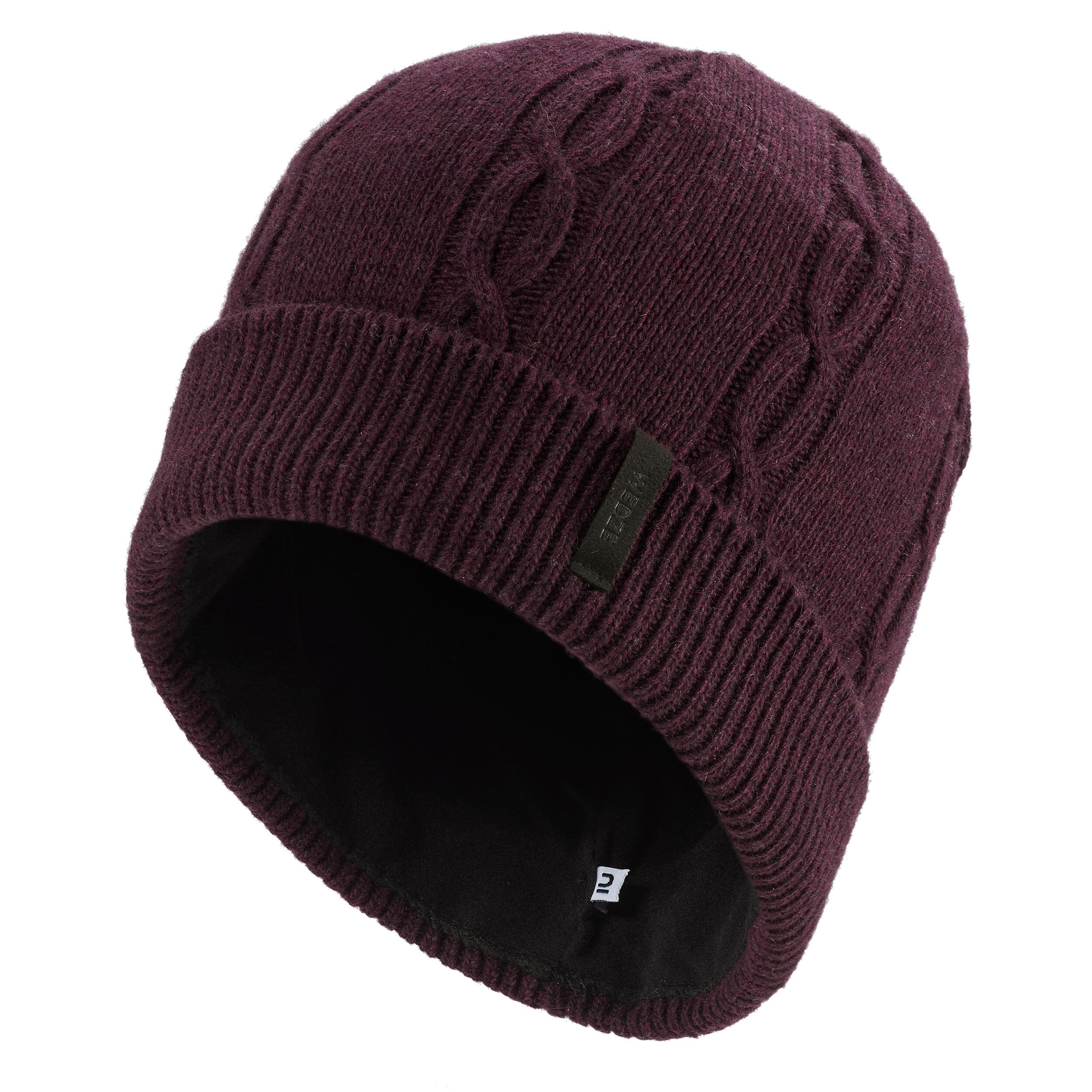 Adults' Wool Beanie Hat TORSADE 900 - Burgundy