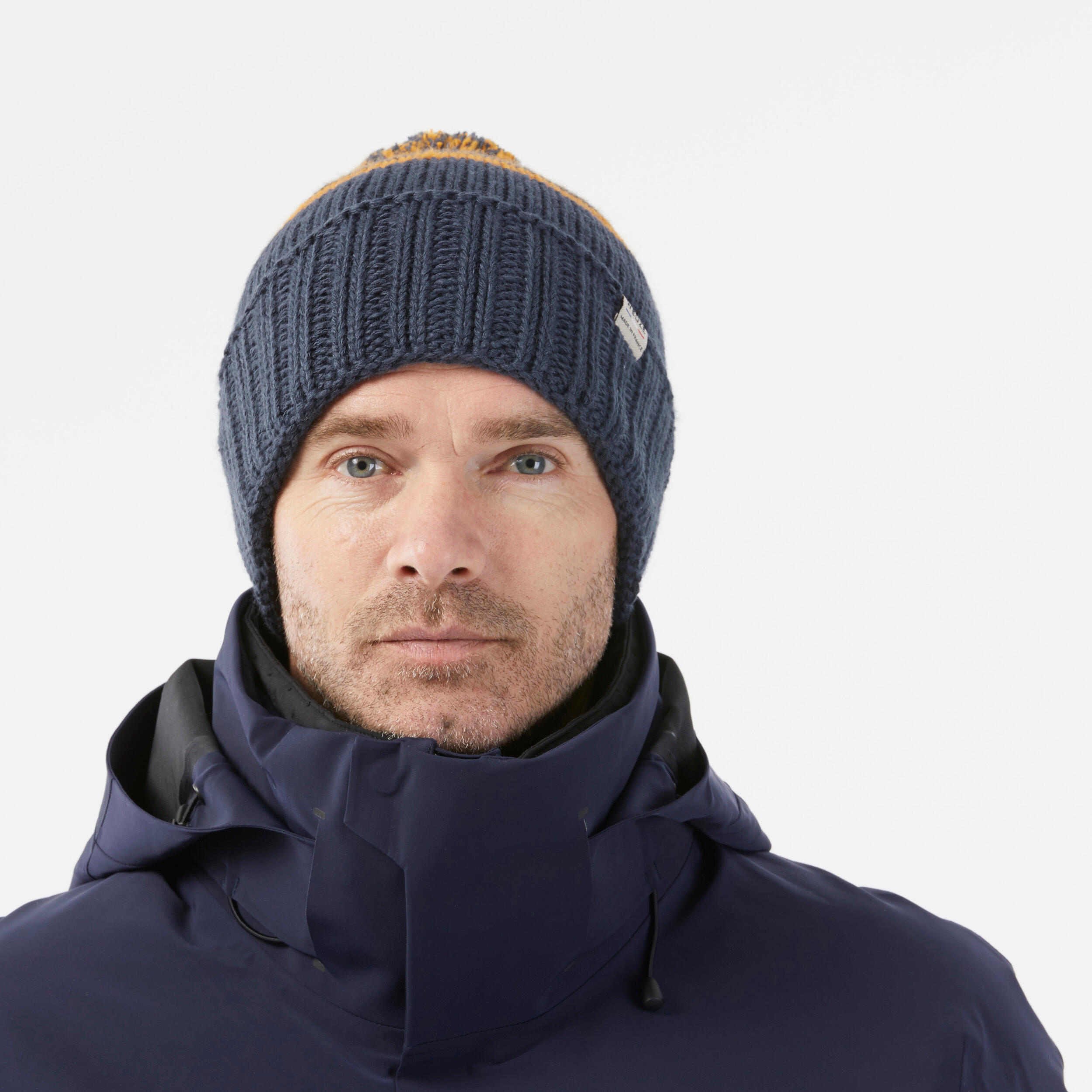 ADULT SKI HAT GRAND NORD MADE IN FRANCE - NAVY BLUE-OCHRE 3/8