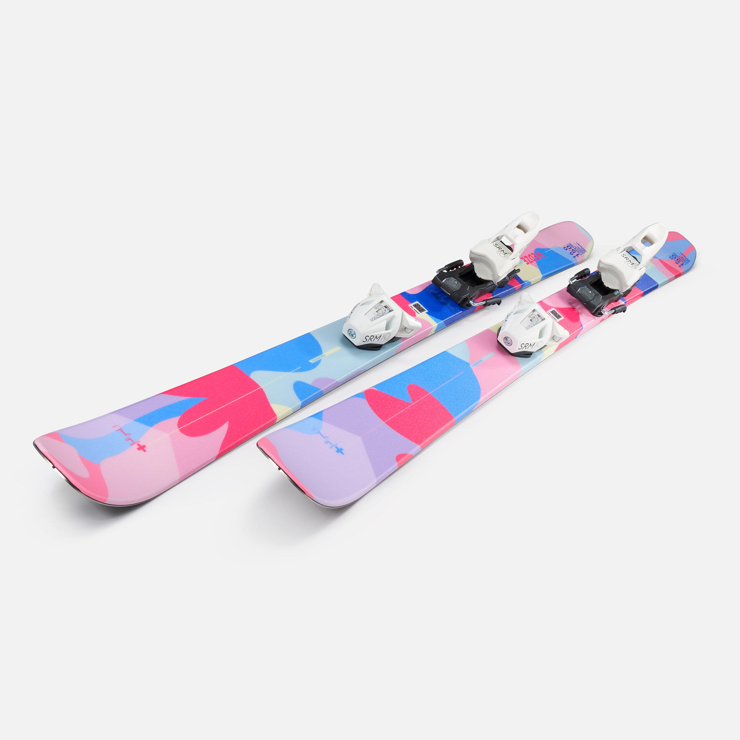Women’s Downhill Skis & Bindings Cross 150+ Floral myosotis blue, fluo neon pink, fluo pale