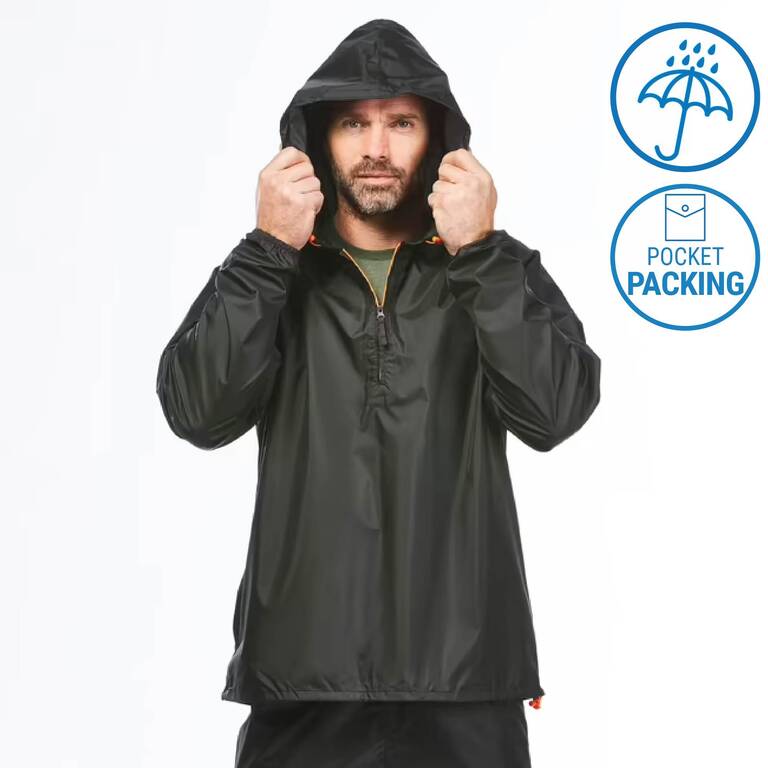 Men Waterproof 1/2 Zip  Rain Jacket - Black