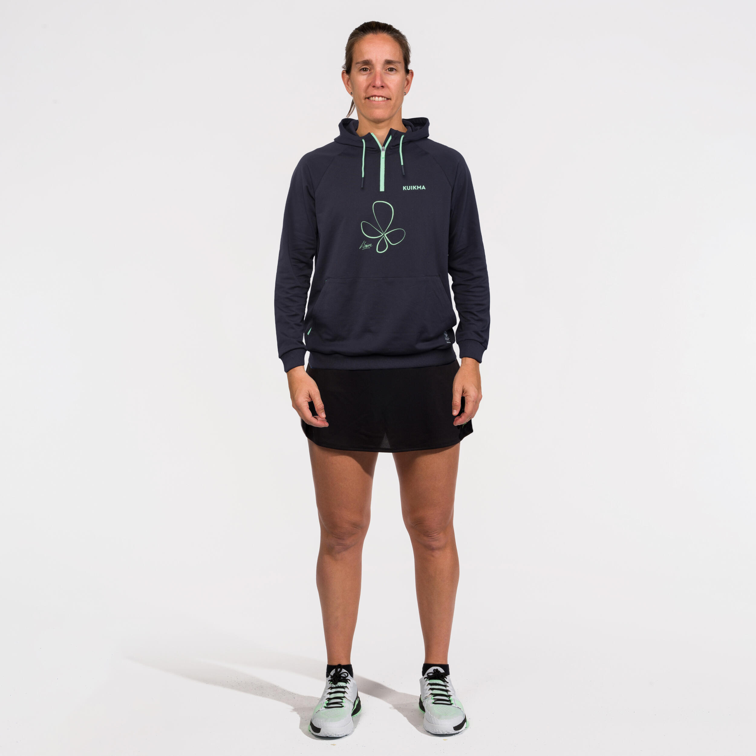 Women's Padel Technical Hooded Sweatshirt Kuikma Pro Lucia Sainz - Black/Green 2/7