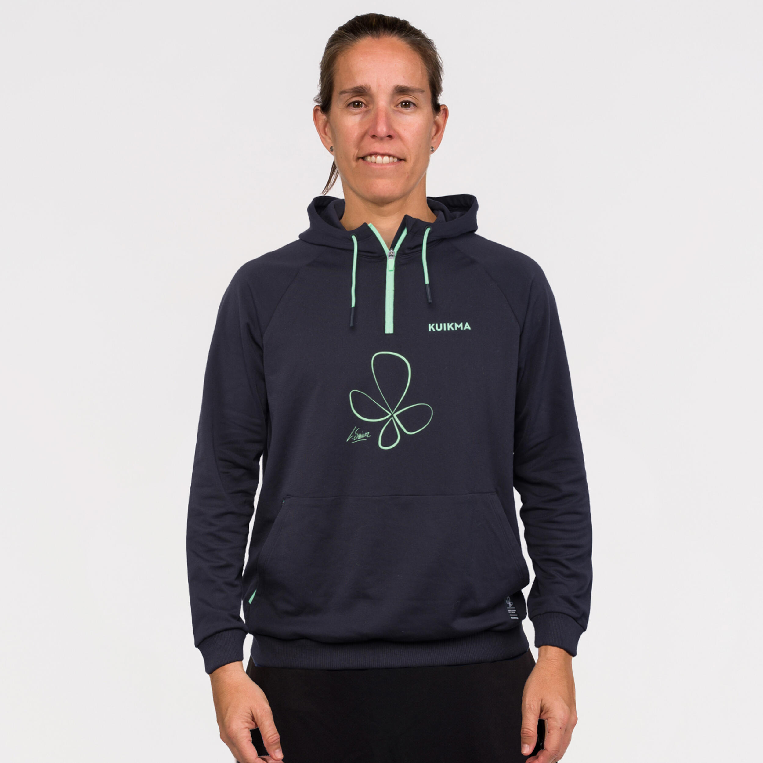 KUIKMA Women's Padel Technical Hooded Sweatshirt Kuikma Pro Lucia Sainz - Black/Green