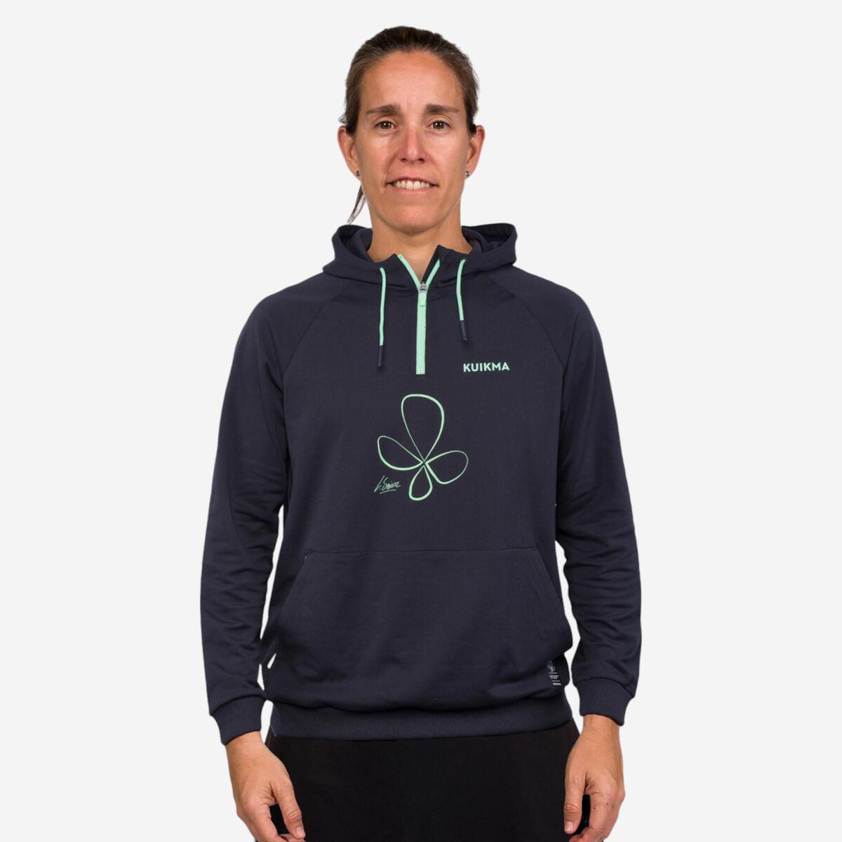 Sweat de padel technique avec capuche Femme - Kuikma Pro Lucia Sainz noir vert