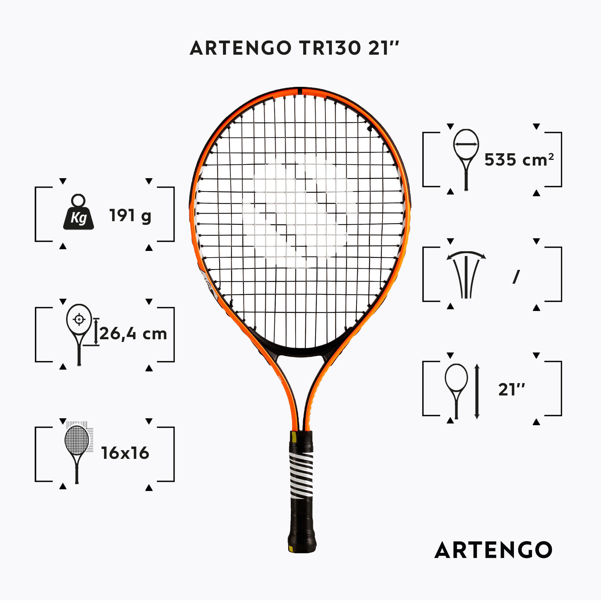 Kids' Tennis Racket 191 g - TR 130 Orange - ARTENGO