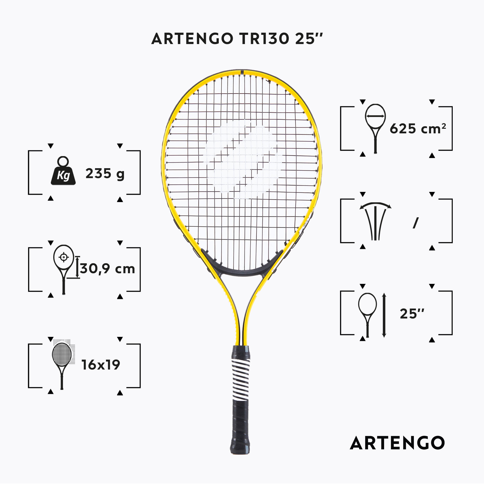 25” Junior Tennis Racket - TR 130 Yellow - ARTENGO