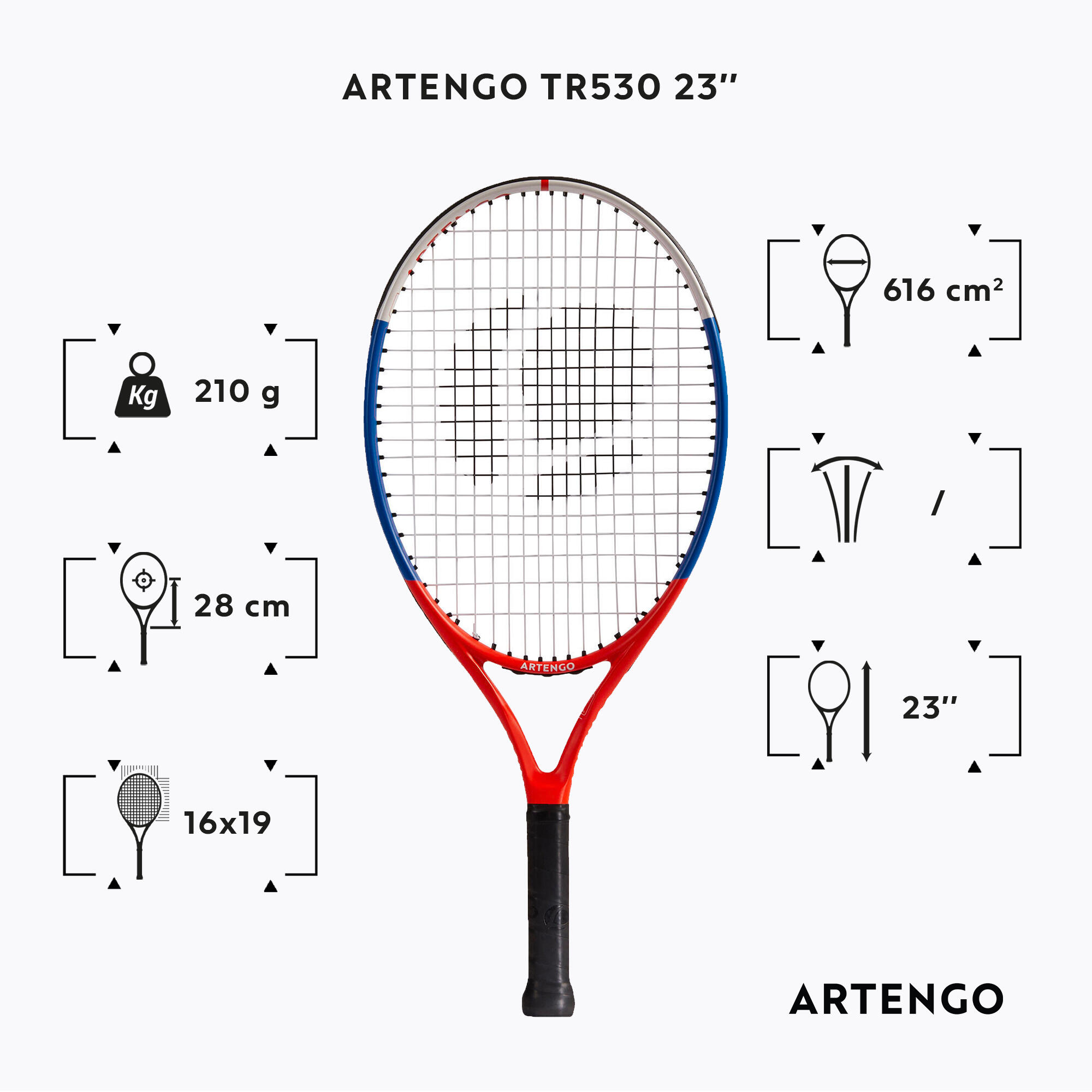 Raquette de tennis 23 po enfant - TR 530 rouge/bleu - ARTENGO