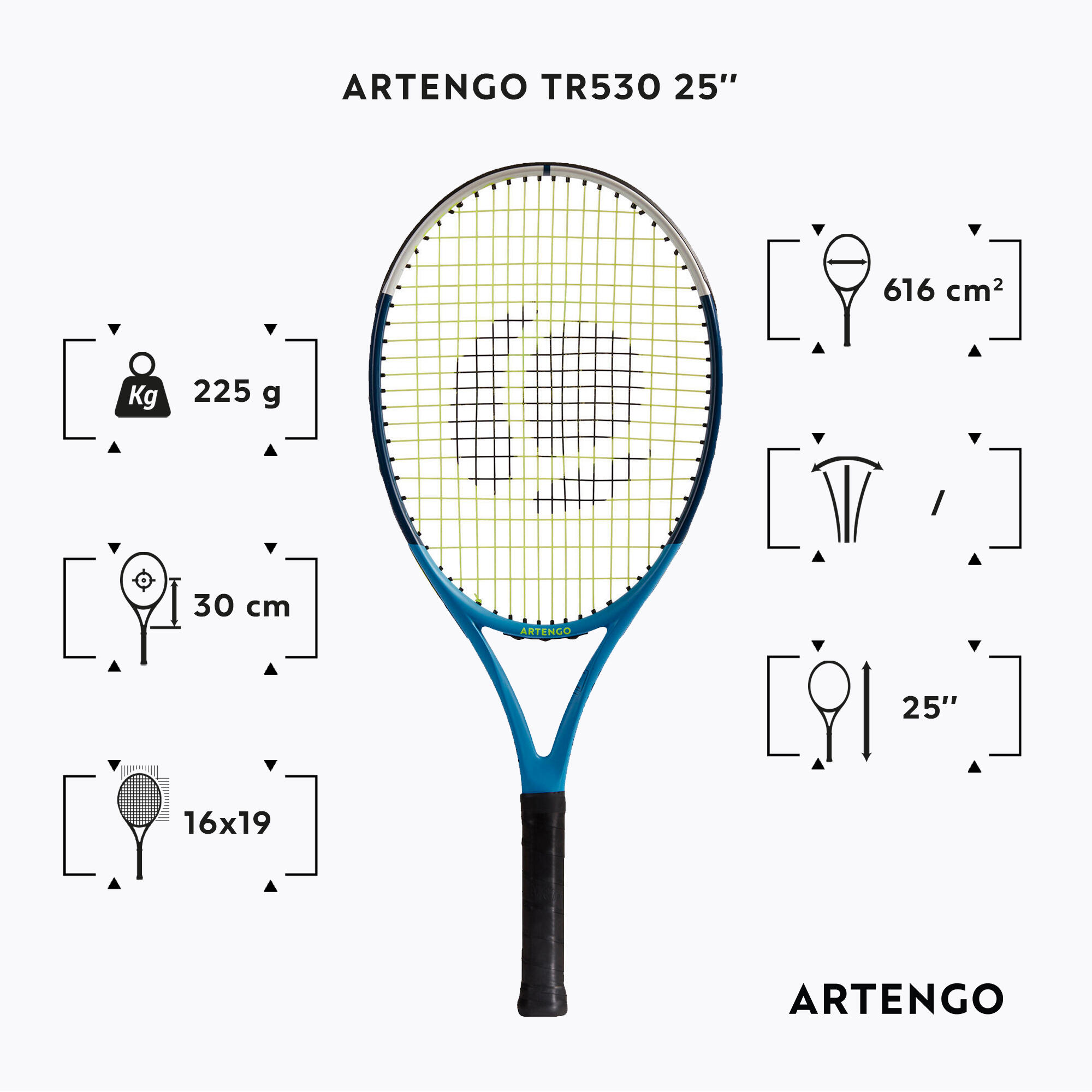 Kids' Tennis Racket 225 g - TR 530 Blue/Black - ARTENGO