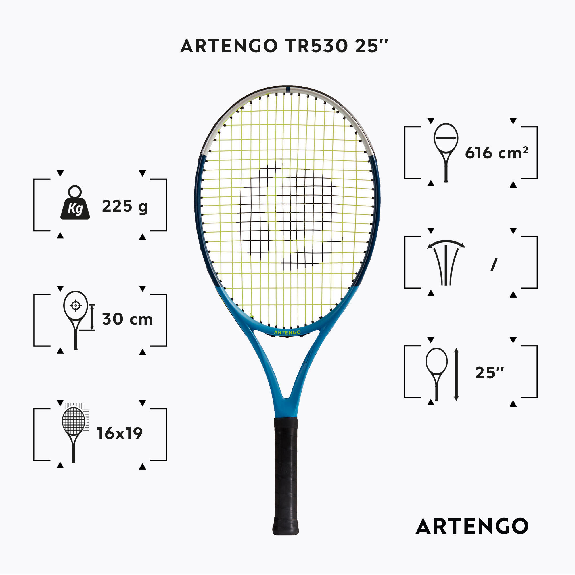 Raquette de tennis enfant 225 g - TR 530 bleu/noire - ARTENGO