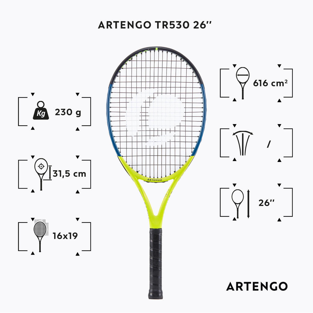 Laste tennisereket TR530 26, kollane