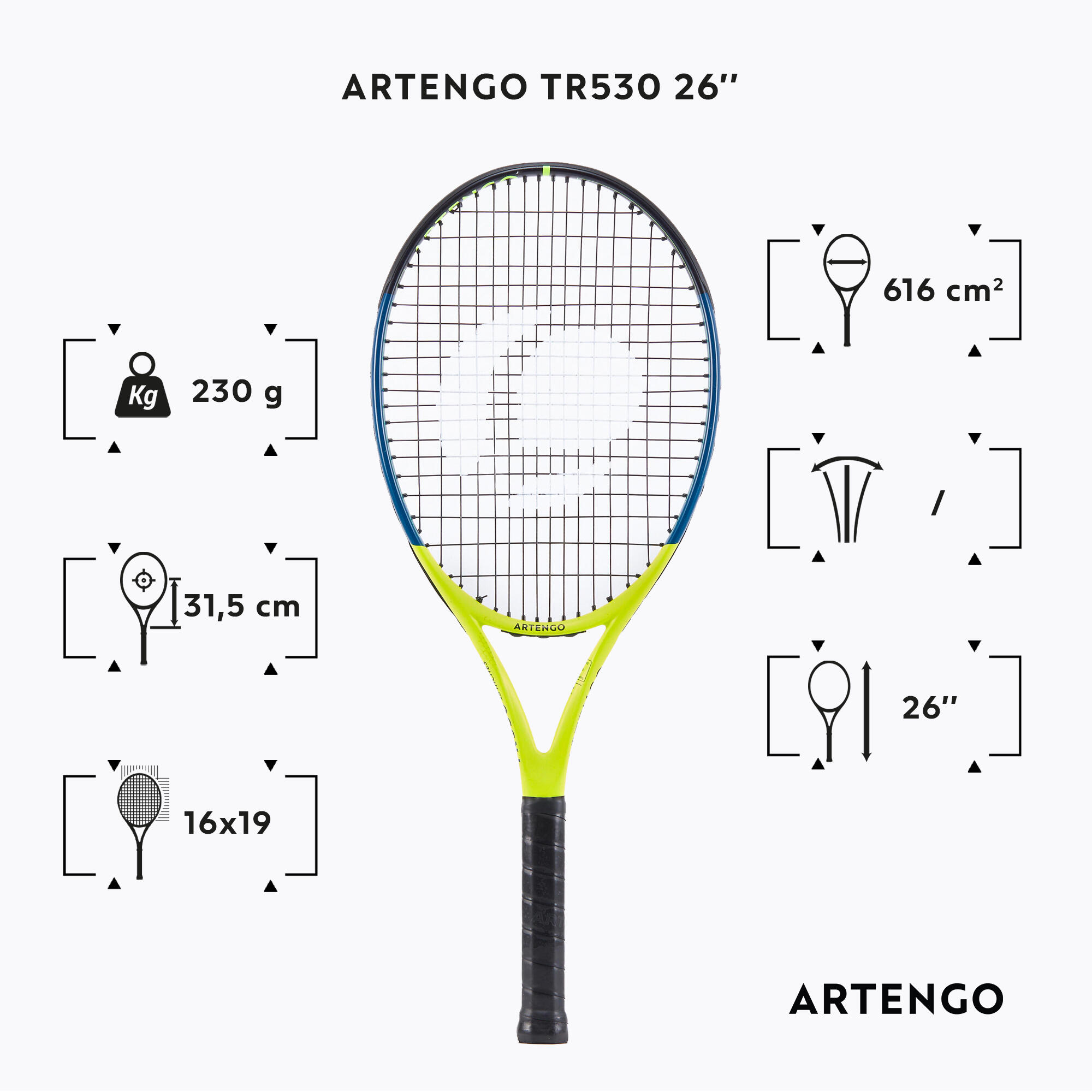 CHILDREN'S TENNIS RACKET TR530 26 YELLOW