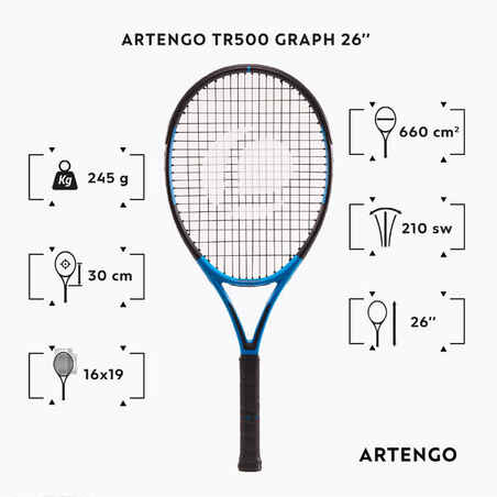 מחבט טניס 26 אינץ' לילדים TR500 Graph - כחול