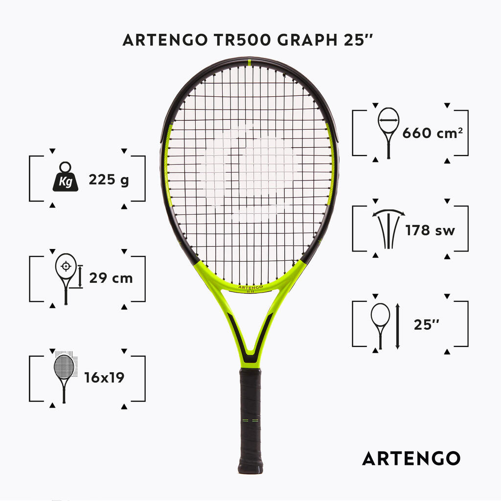 Bērnu tenisa rakete “TR500 Graph”, 25 collas, dzeltena