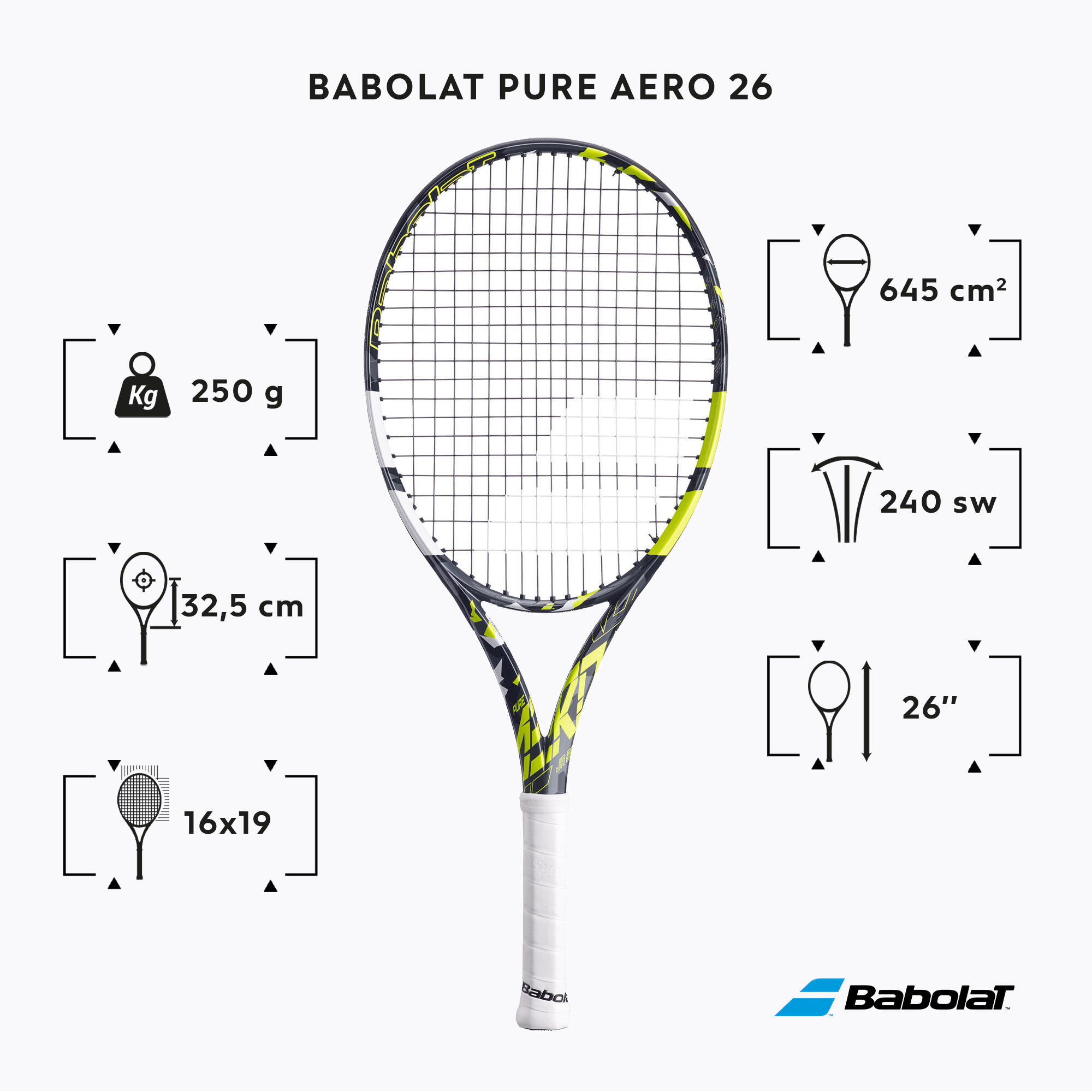 RAQUETTE DE TENNIS ENFANT PURE AERO 26 NOIR JAUNE BABOLAT Decathlon