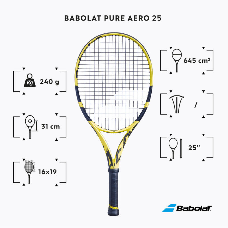 RAQUETTE DE TENNIS ENFANT PURE AERO 25 NOIR JAUNE