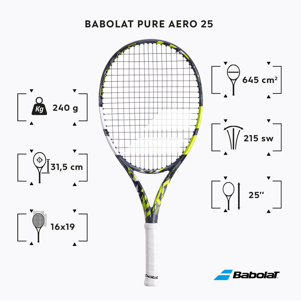 Vaikiška teniso raketė „Pure Aero 25“, juoda, geltona