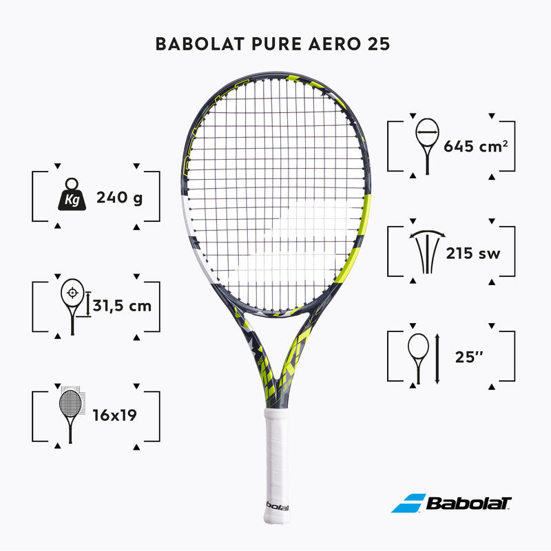 Gyerek teniszütő Pure Aero 25", fekete, sárga