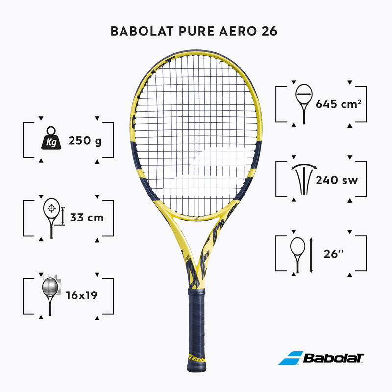 Tennisschläger Kinder Babolat - Pure Aero 26 schwarz/gelb