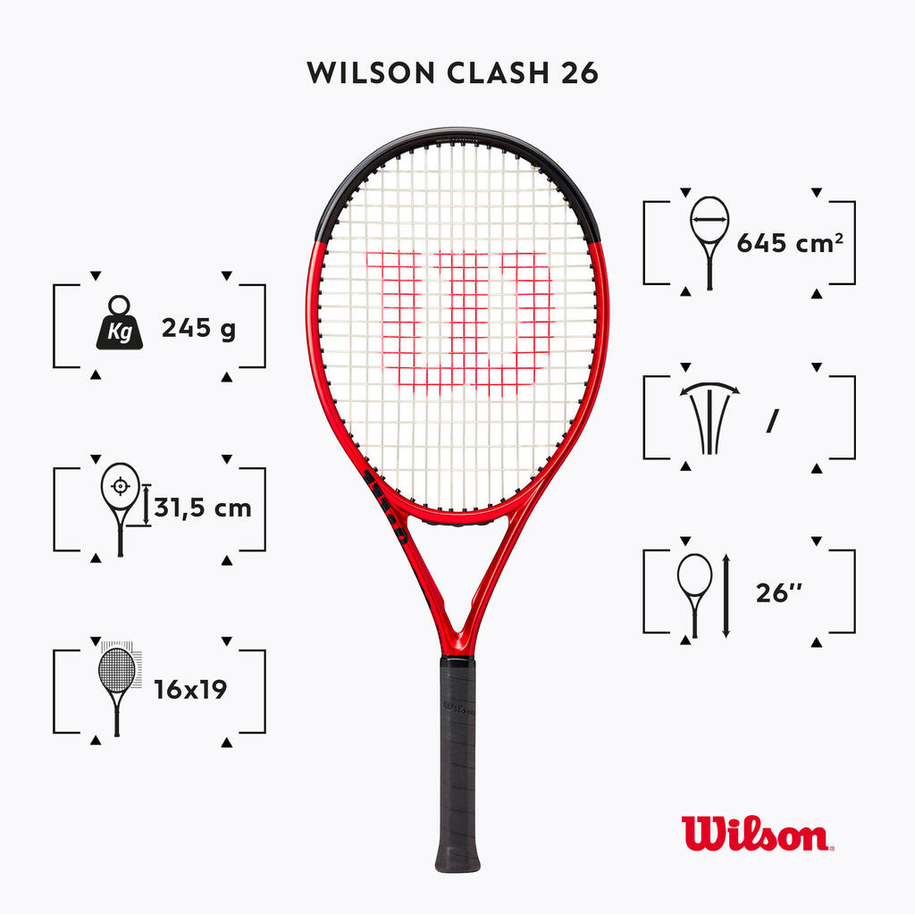 Tennisschläger Kinder - Wilson Clash Jr V2 26 Zoll besaitet
