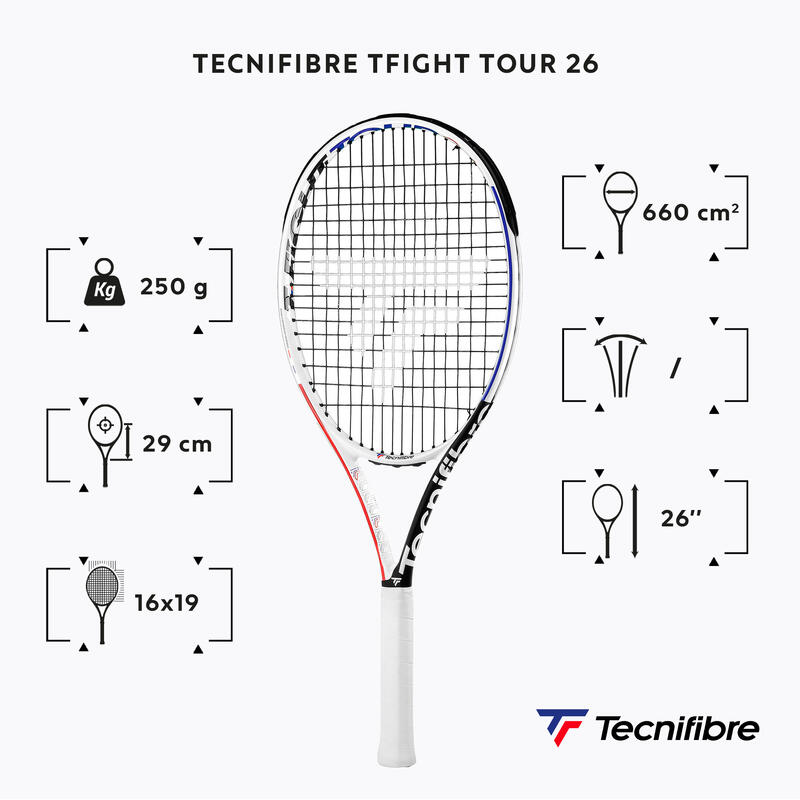 Raquette de tennis enfant - TFIGHT TOUR 26 blanc