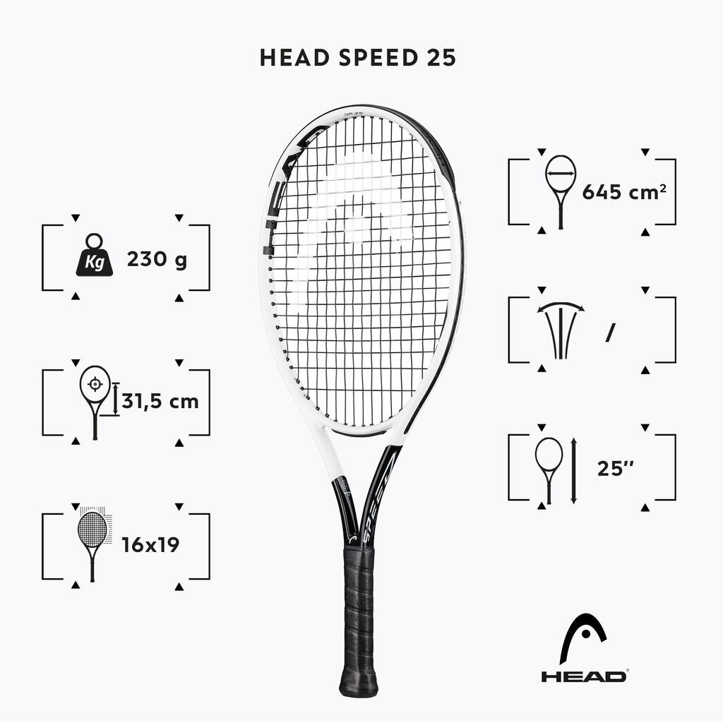 Detská tenisová raketa Graphene 360+ Speed 25 čierno-biela